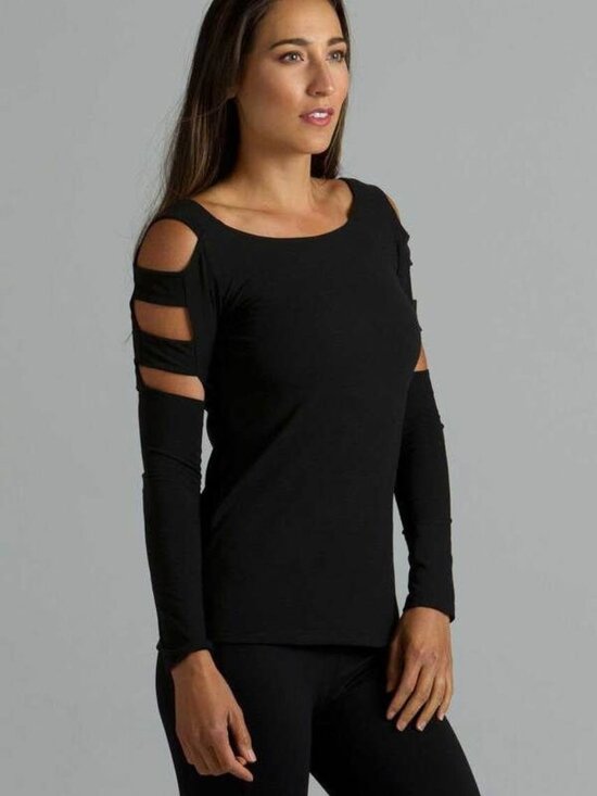Kiragrace Tops - Kiragrace Cut Out Long Sleeves Black XS Goddess Lattice Sleeve Yoga Top